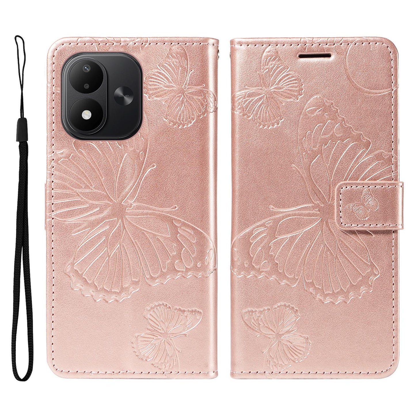 For Redmi Note 17 5G/4G Global 171mm 3D Butterfly Embossed Pattern Flip Leather Phone Case(Rose Gold)