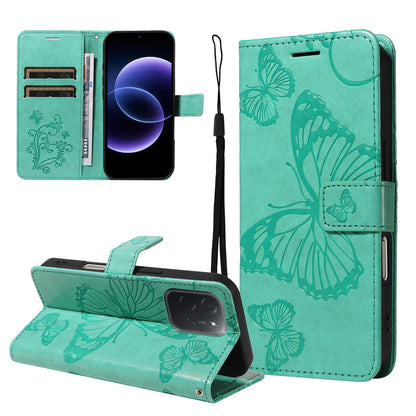For Xiaomi Poco C95 Pro 3D Butterfly Embossed Pattern Flip Leather Phone Case(Green)