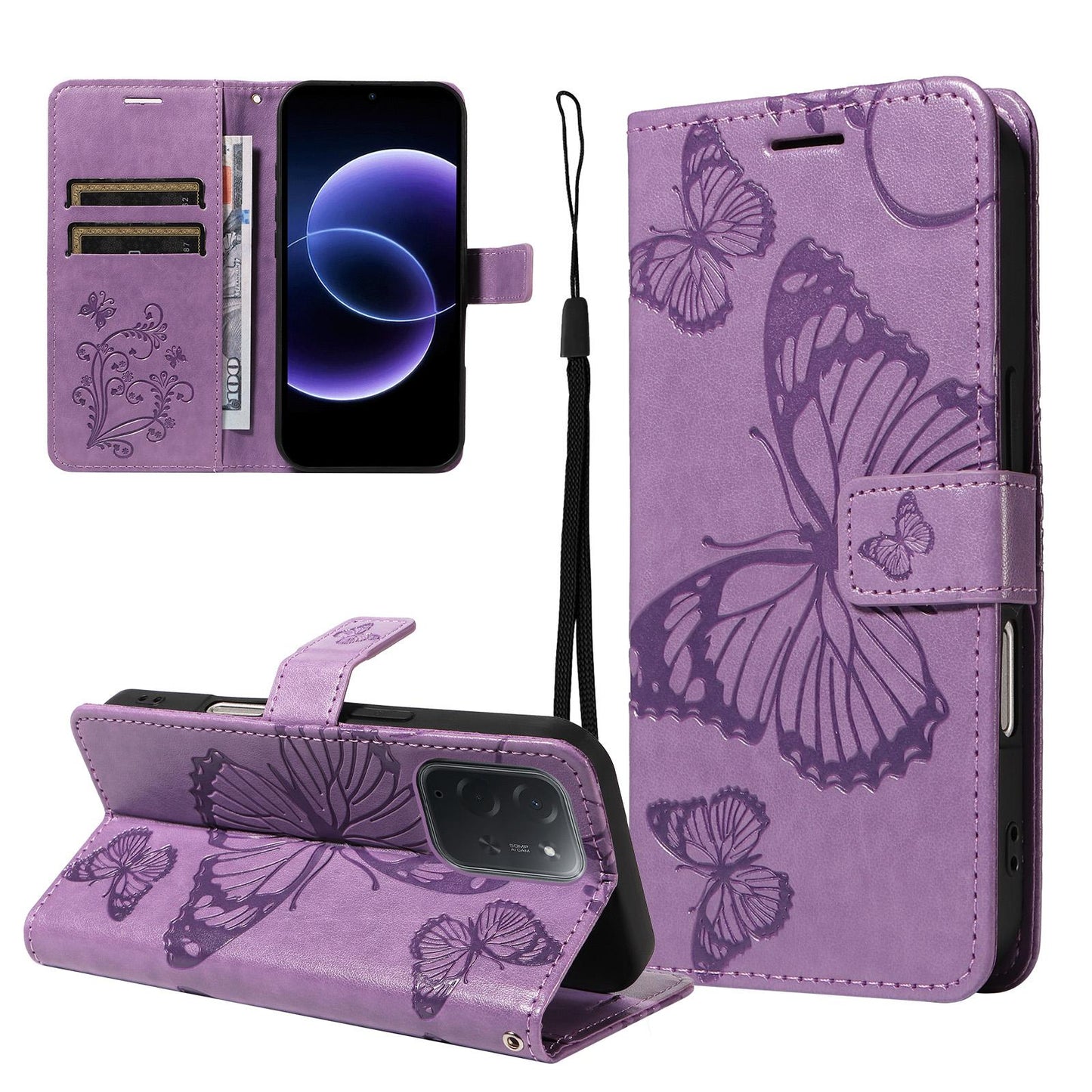 For Xiaomi Poco C95 Pro 3D Butterfly Embossed Pattern Flip Leather Phone Case(Purple)