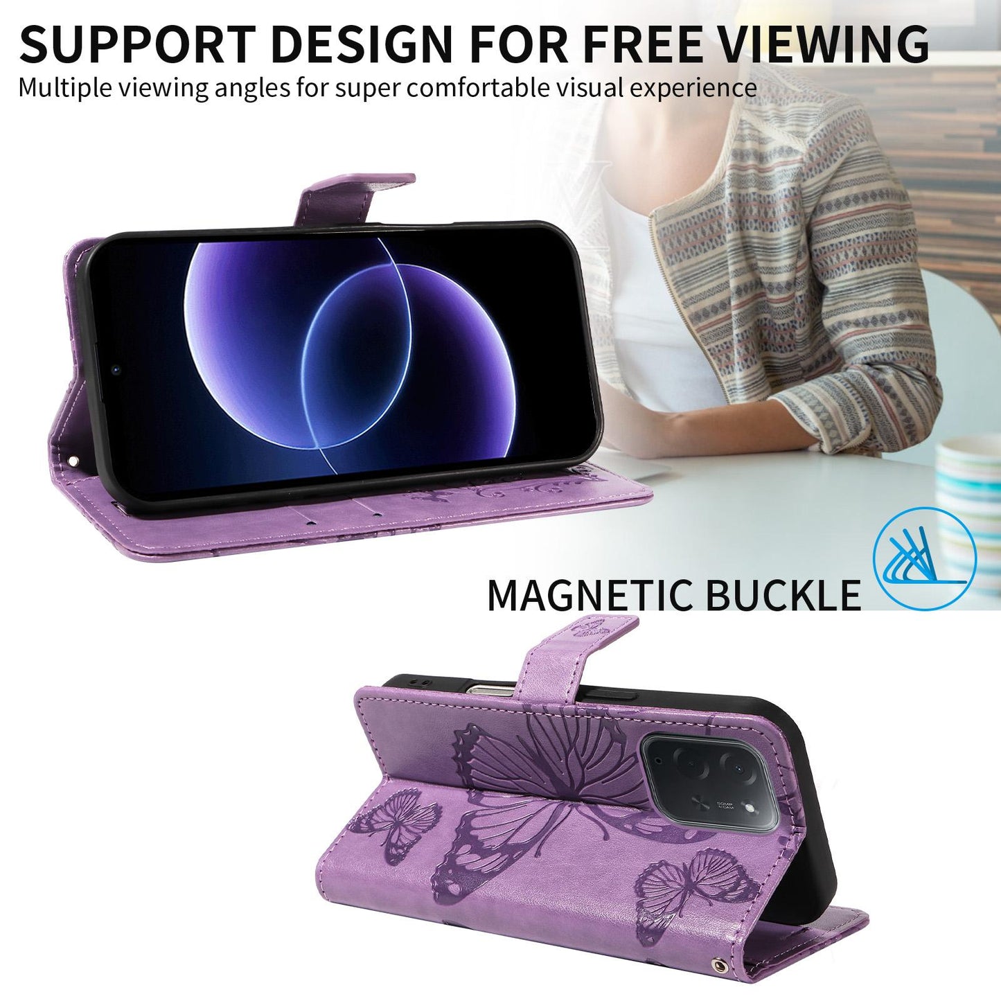 For Xiaomi Poco C95 Pro 3D Butterfly Embossed Pattern Flip Leather Phone Case(Purple)
