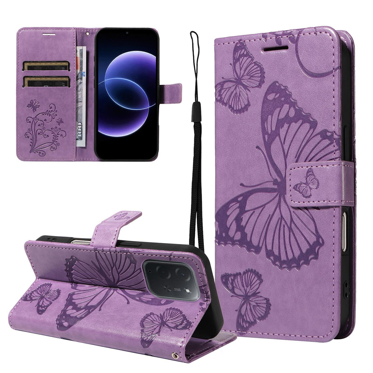 For Xiaomi Poco C95 Pro 3D Butterfly Embossed Pattern Flip Leather Phone Case - Purple - EDA007760107B