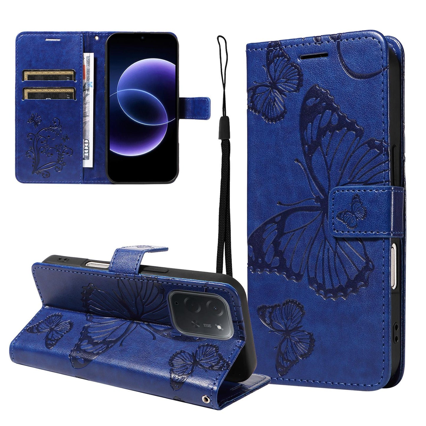 For Xiaomi Poco C95 Pro 3D Butterfly Embossed Pattern Flip Leather Phone Case(Blue)