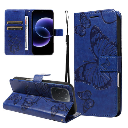 For Xiaomi Poco C95 Pro 3D Butterfly Embossed Pattern Flip Leather Phone Case(Blue)