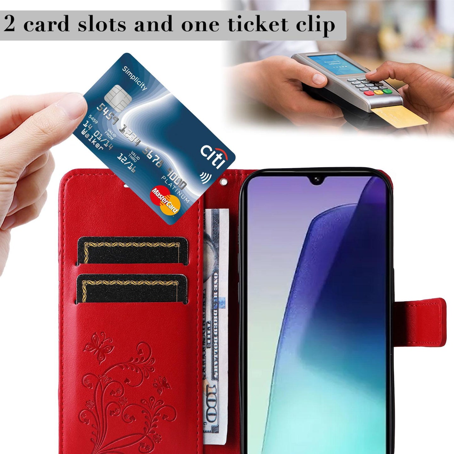For Xiaomi Poco C95 Pro 3D Butterfly Embossed Pattern Flip Leather Phone Case(Red)