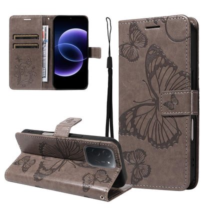 For Xiaomi Poco C95 Pro 3D Butterfly Embossed Pattern Flip Leather Phone Case(Grey)
