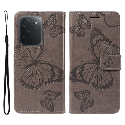 For Xiaomi Poco C95 Pro 3D Butterfly Embossed Pattern Flip Leather Phone Case(Grey)