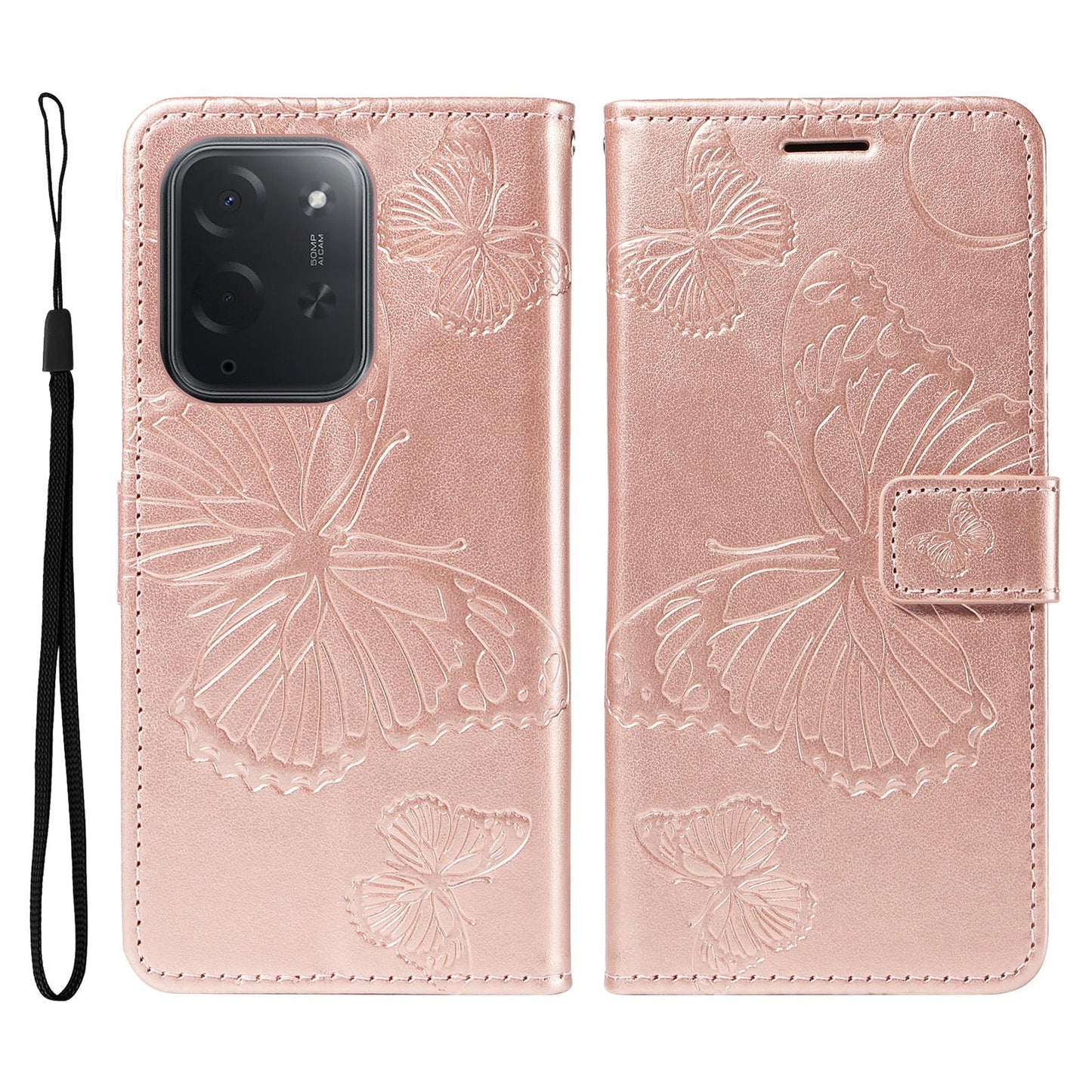 For Xiaomi Poco C95 Pro 3D Butterfly Embossed Pattern Flip Leather Phone Case(Rose Gold)