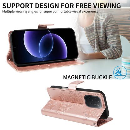 For Xiaomi Poco C95 Pro 3D Butterfly Embossed Pattern Flip Leather Phone Case(Rose Gold)