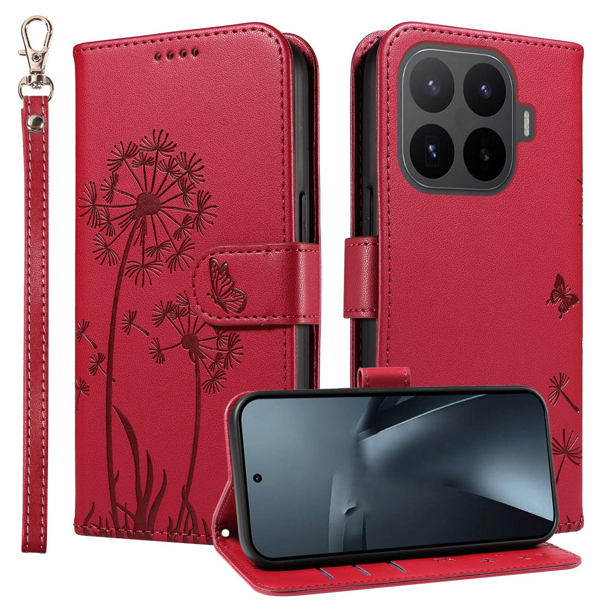 For Xiaomi 17T Pro 5G Global Dandelion Embossed Pattern Flip Leather Phone Case - Red - EDA007762012D