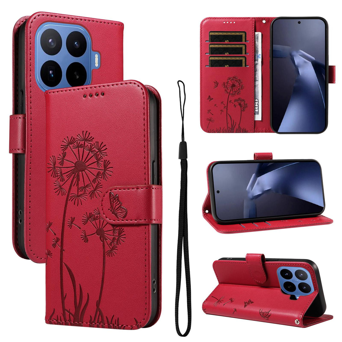 For Xiaomi 17T 5G Global Dandelion Embossed Pattern Flip Leather Phone Case - Red - EDA007762013D