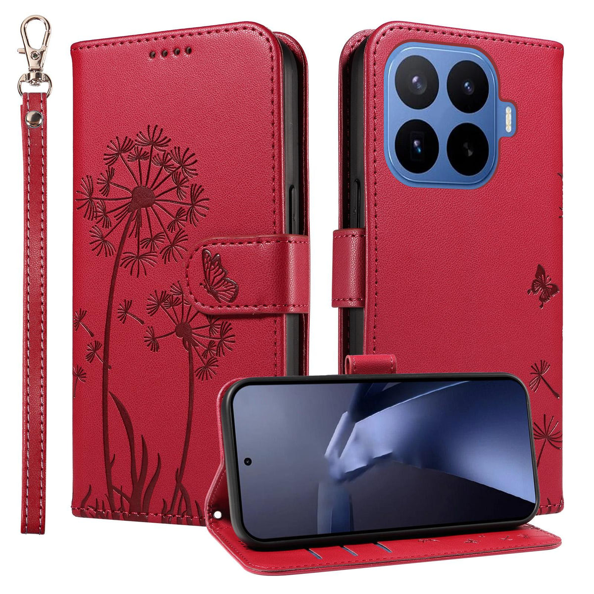For Xiaomi 17T 5G Global Dandelion Embossed Pattern Flip Leather Phone Case - Red - EDA007762013D