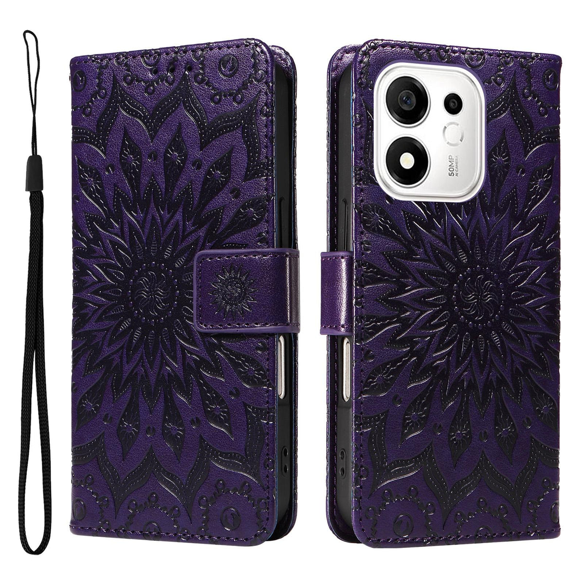 For Honor 600 Smart 5G Embossed Sunflower Pattern Flip Leather Phone Case - Purple - EDA007762513A