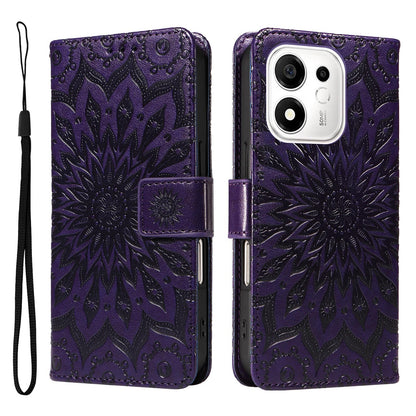 For Honor 600 Smart 5G Embossed Sunflower Pattern Flip Leather Phone Case - Purple - EDA007762513A