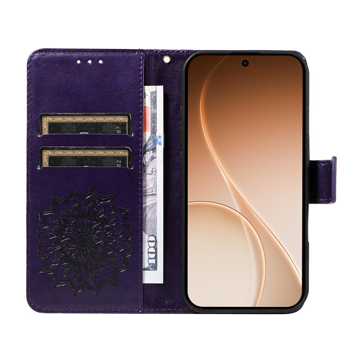For Honor 600 Smart 5G Embossed Sunflower Pattern Flip Leather Phone Case - Purple - EDA007762513A
