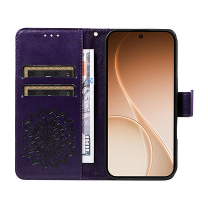 For Honor 600 Smart 5G Embossed Sunflower Pattern Flip Leather Phone Case - Purple - EDA007762513A