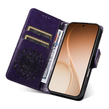 For Honor 600 Smart 5G Embossed Sunflower Pattern Flip Leather Phone Case - Purple - EDA007762513A