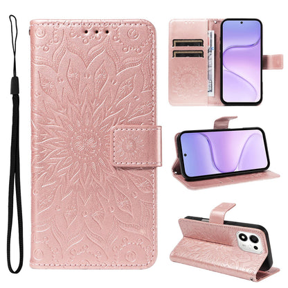 For Honor 600 Smart 5G Embossed Sunflower Pattern Flip Leather Phone Case - Rose Gold - EDA007762513B