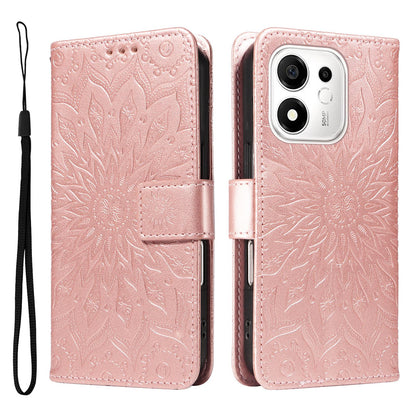 For Honor 600 Smart 5G Embossed Sunflower Pattern Flip Leather Phone Case - Rose Gold - EDA007762513B