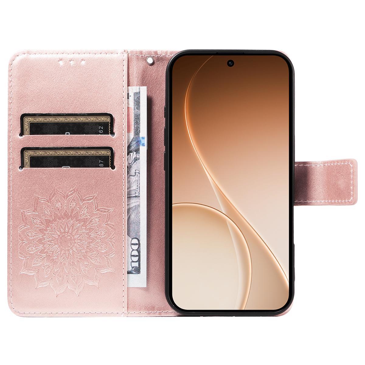 For Honor 600 Smart 5G Embossed Sunflower Pattern Flip Leather Phone Case - Rose Gold - EDA007762513B