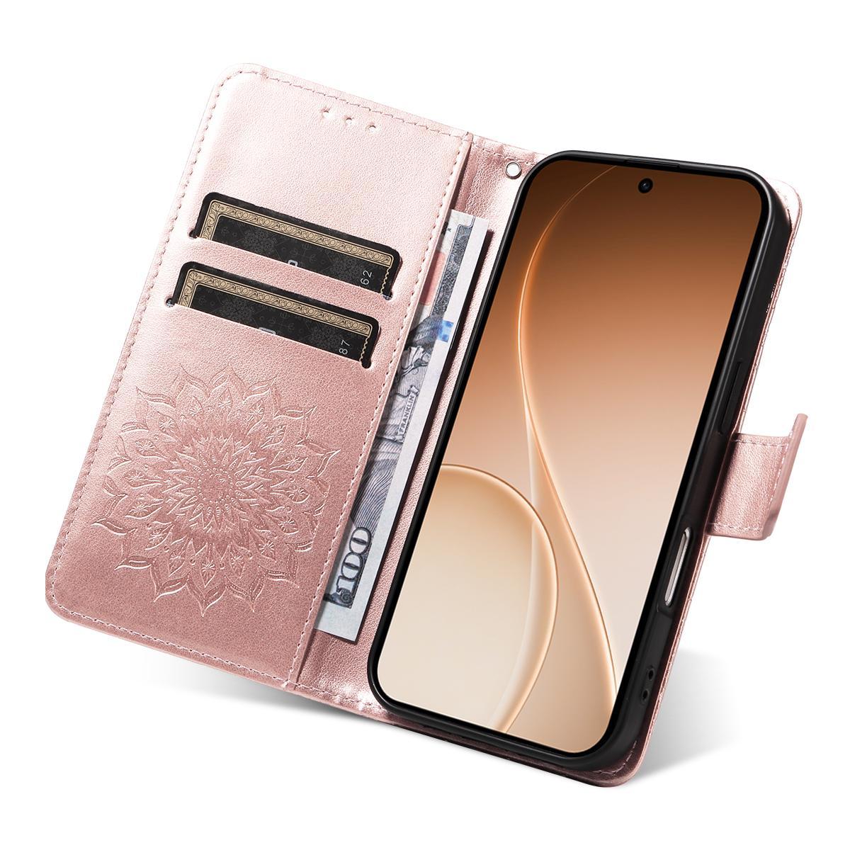For Honor 600 Smart 5G Embossed Sunflower Pattern Flip Leather Phone Case - Rose Gold - EDA007762513B