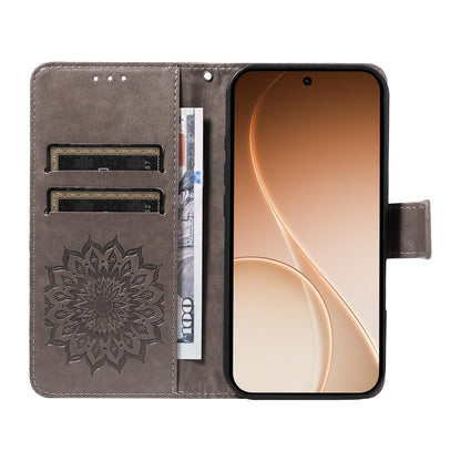 For Honor 600 Smart 5G Embossed Sunflower Pattern Flip Leather Phone Case - Grey - EDA007762513C