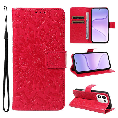 For Honor 600 Smart 5G Embossed Sunflower Pattern Flip Leather Phone Case - Red - EDA007762513D