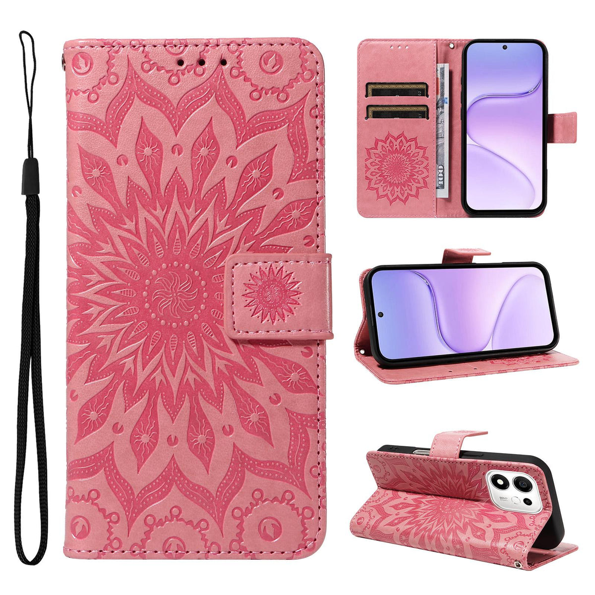 For Honor 600 Smart 5G Embossed Sunflower Pattern Flip Leather Phone Case - Pink - EDA007762513E