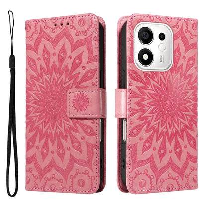 For Honor 600 Smart 5G Embossed Sunflower Pattern Flip Leather Phone Case - Pink - EDA007762513E