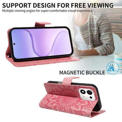 For Honor 600 Smart 5G Embossed Sunflower Pattern Flip Leather Phone Case - Pink - EDA007762513E