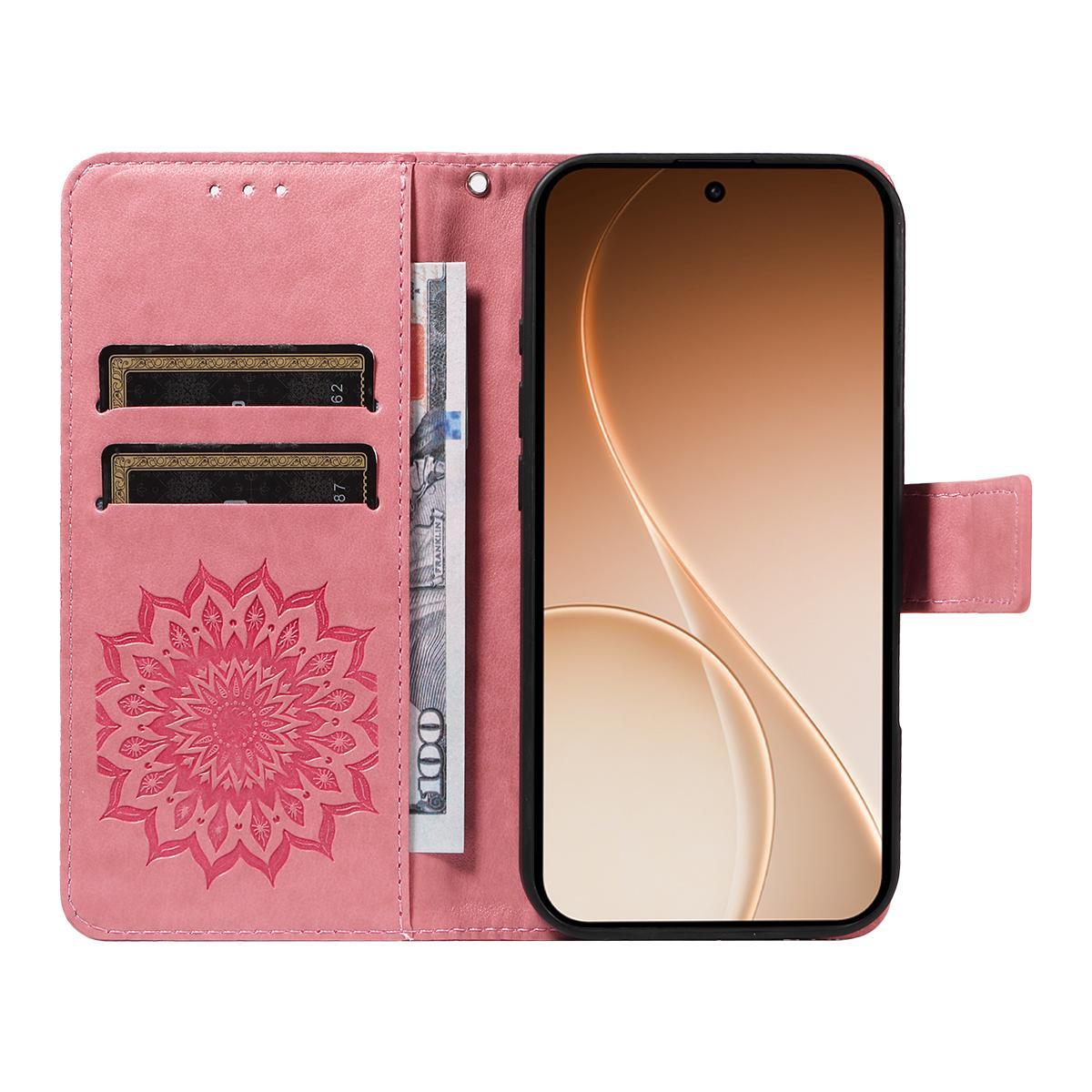 For Honor 600 Smart 5G Embossed Sunflower Pattern Flip Leather Phone Case - Pink - EDA007762513E