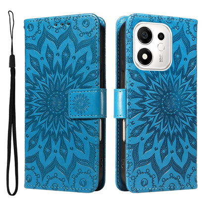 For Honor 600 Smart 5G Embossed Sunflower Pattern Flip Leather Phone Case - Blue - EDA007762513G