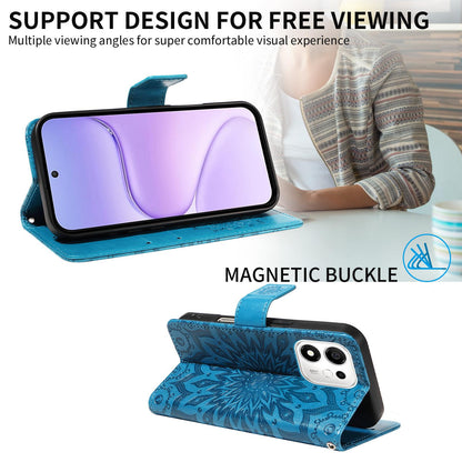 For Honor 600 Smart 5G Embossed Sunflower Pattern Flip Leather Phone Case - Blue - EDA007762513G
