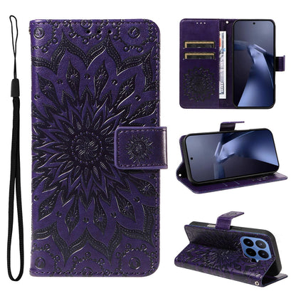 For Xiaomi 17T 5G Global Embossed Sunflower Pattern Flip Leather Phone Case - Purple - EDA007762813A