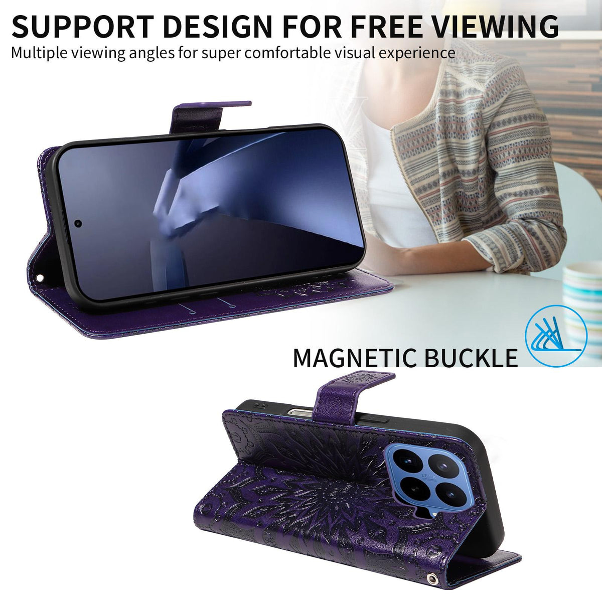 For Xiaomi 17T 5G Global Embossed Sunflower Pattern Flip Leather Phone Case - Purple - EDA007762813A