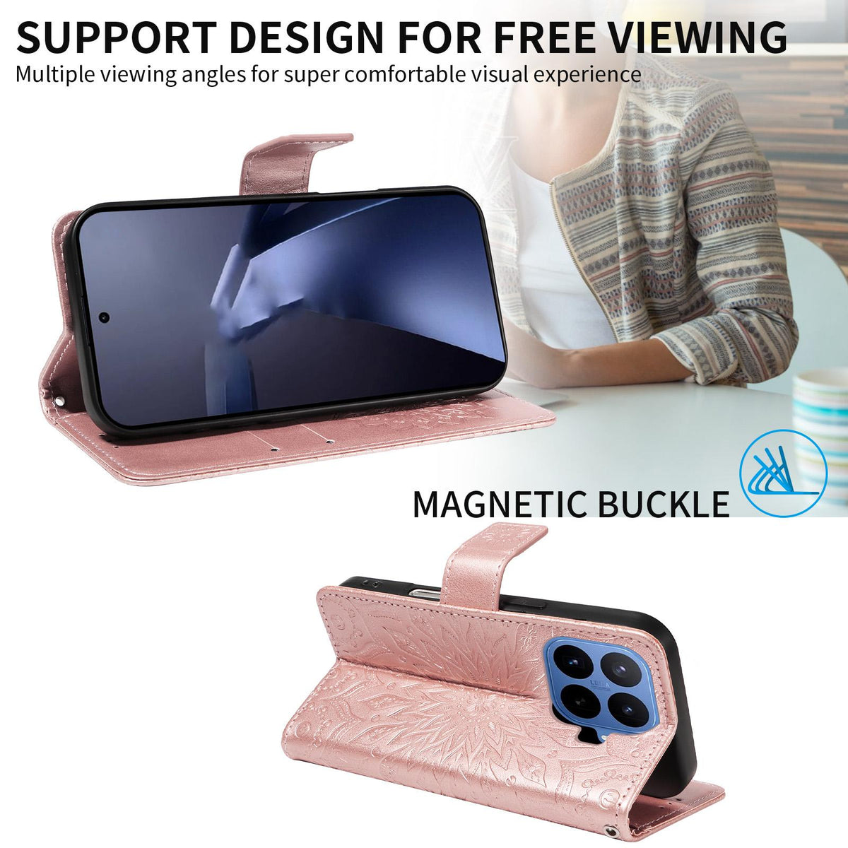 For Xiaomi 17T 5G Global Embossed Sunflower Pattern Flip Leather Phone Case - Rose Gold - EDA007762813B
