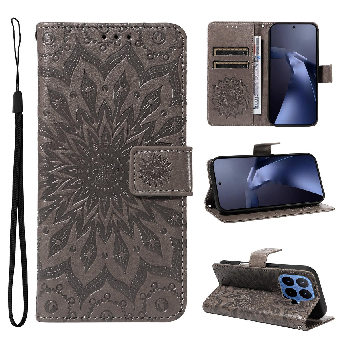 For Xiaomi 17T 5G Global Embossed Sunflower Pattern Flip Leather Phone Case - Grey - EDA007762813C