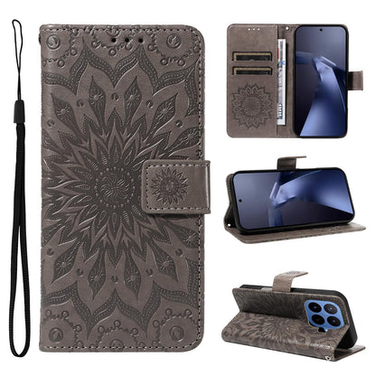 For Xiaomi 17T 5G Global Embossed Sunflower Pattern Flip Leather Phone Case - Grey - EDA007762813C