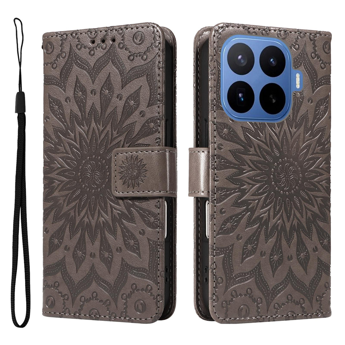 For Xiaomi 17T 5G Global Embossed Sunflower Pattern Flip Leather Phone Case - Grey - EDA007762813C