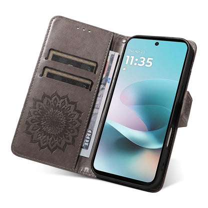 For Xiaomi 17T 5G Global Embossed Sunflower Pattern Flip Leather Phone Case - Grey - EDA007762813C