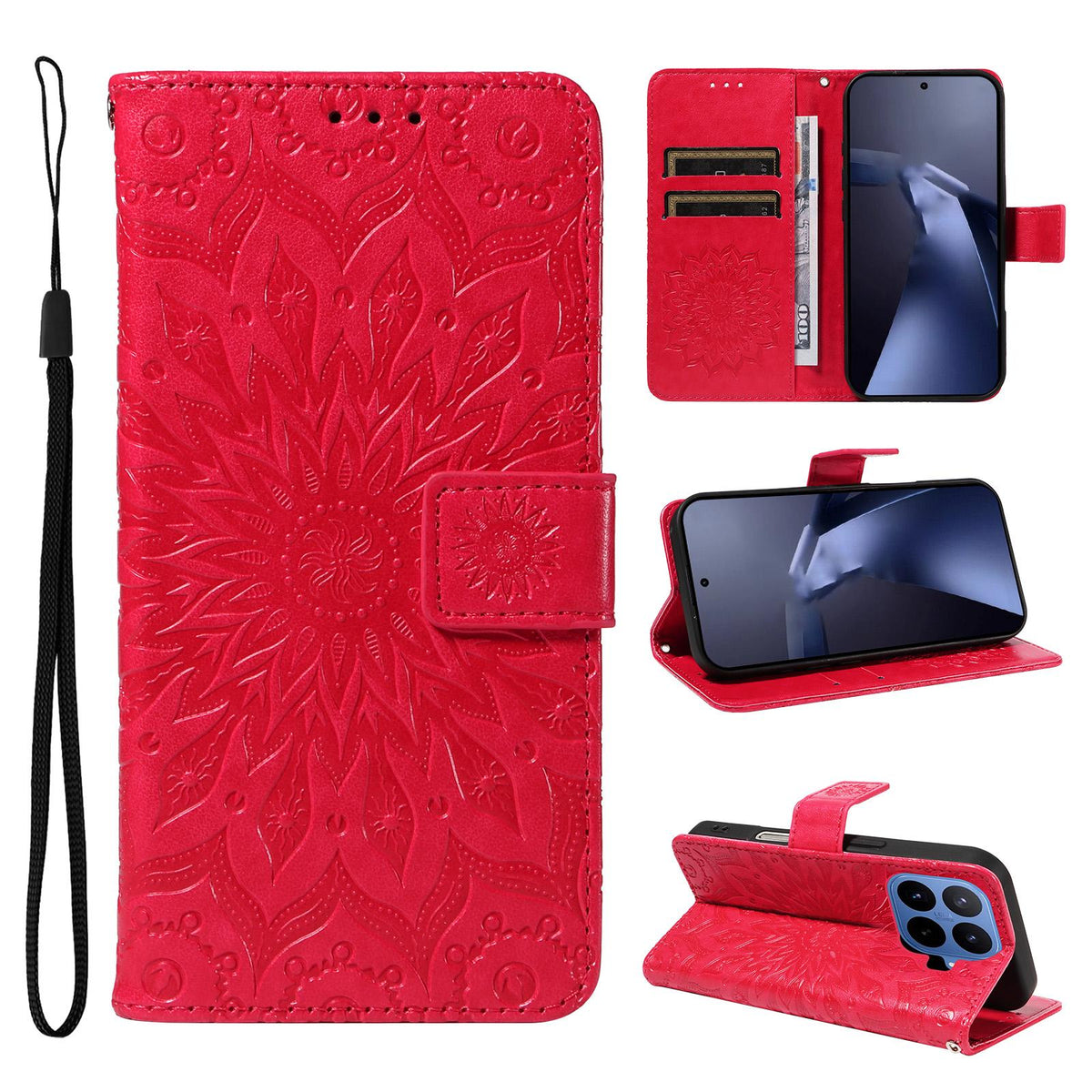 For Xiaomi 17T 5G Global Embossed Sunflower Pattern Flip Leather Phone Case - Red - EDA007762813D