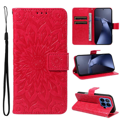For Xiaomi 17T 5G Global Embossed Sunflower Pattern Flip Leather Phone Case - Red - EDA007762813D