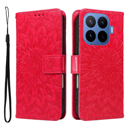 For Xiaomi 17T 5G Global Embossed Sunflower Pattern Flip Leather Phone Case - Red - EDA007762813D
