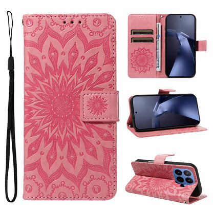 For Xiaomi 17T 5G Global Embossed Sunflower Pattern Flip Leather Phone Case - Pink - EDA007762813E