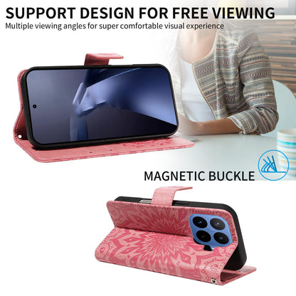 For Xiaomi 17T 5G Global Embossed Sunflower Pattern Flip Leather Phone Case - Pink - EDA007762813E