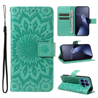 For Xiaomi 17T 5G Global Embossed Sunflower Pattern Flip Leather Phone Case - Green - EDA007762813F