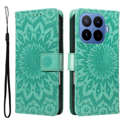 For Xiaomi 17T 5G Global Embossed Sunflower Pattern Flip Leather Phone Case - Green - EDA007762813F