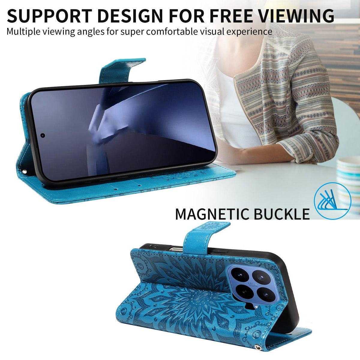 For Xiaomi 17T 5G Global Embossed Sunflower Pattern Flip Leather Phone Case - Blue - EDA007762813G