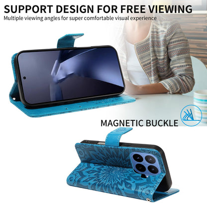 For Xiaomi 17T 5G Global Embossed Sunflower Pattern Flip Leather Phone Case - Blue - EDA007762813G