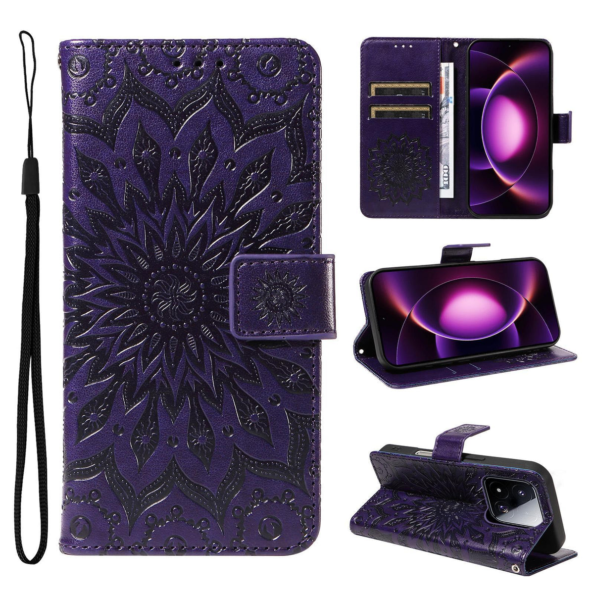 For Xiaomi 17 Max 5G Embossed Sunflower Pattern Flip Leather Phone Case - Purple - EDA007762814A