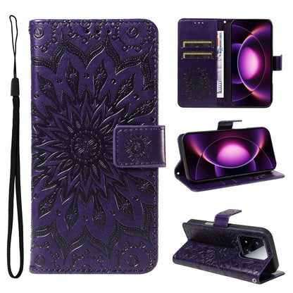For Xiaomi 17 Max 5G Embossed Sunflower Pattern Flip Leather Phone Case - Purple - EDA007762814A